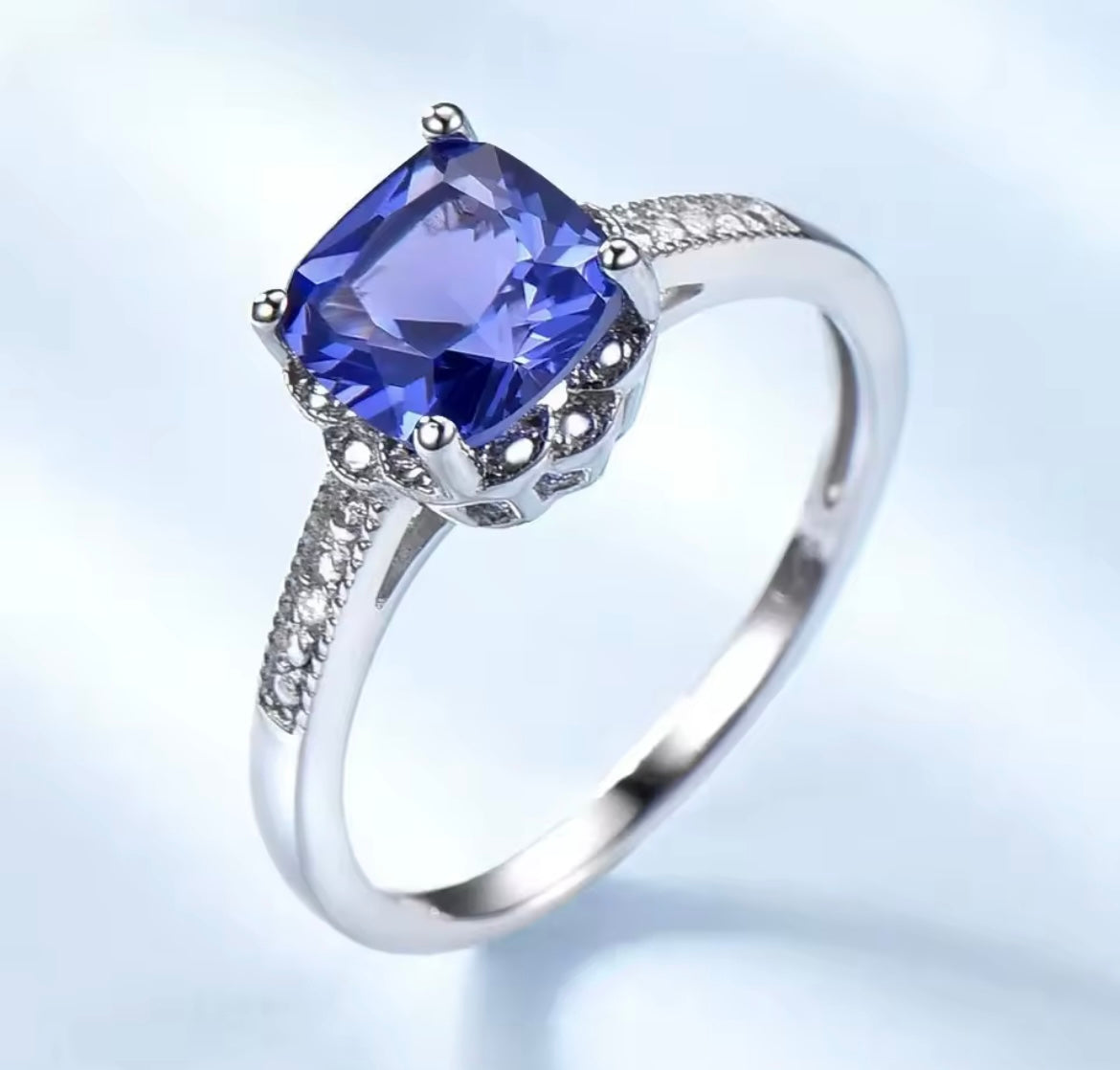 925 Sterling silver blue sapphire ring