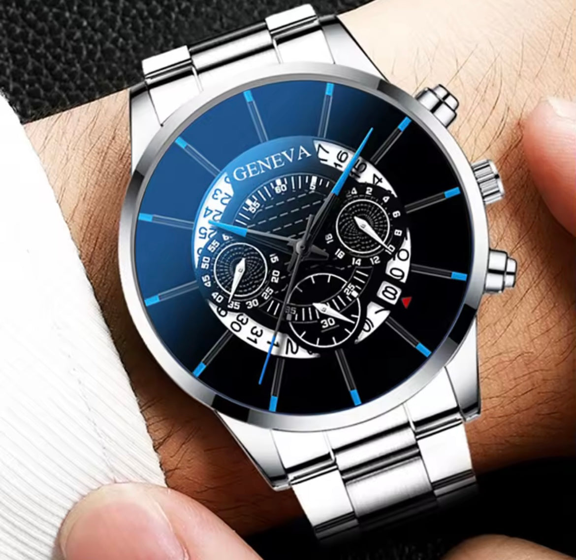 2pcs Luxury Men Business Watch Stainless Steel  Watches for Men