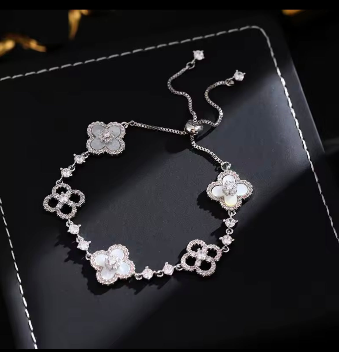 Crystal  Flower Stainless Steel Cuff Bracelet