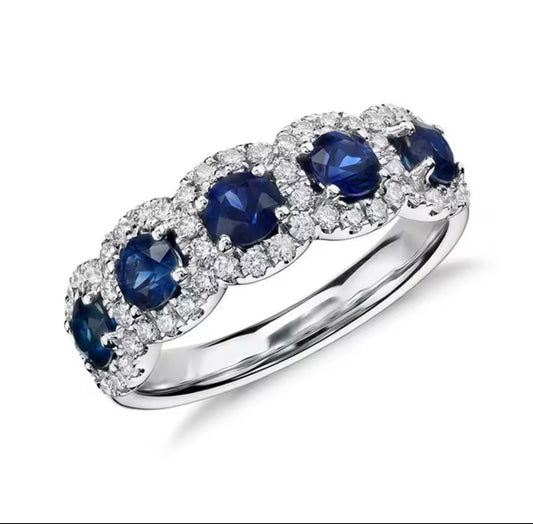 925 Sterling Silver Elegant  Blue/White CZ  Ring