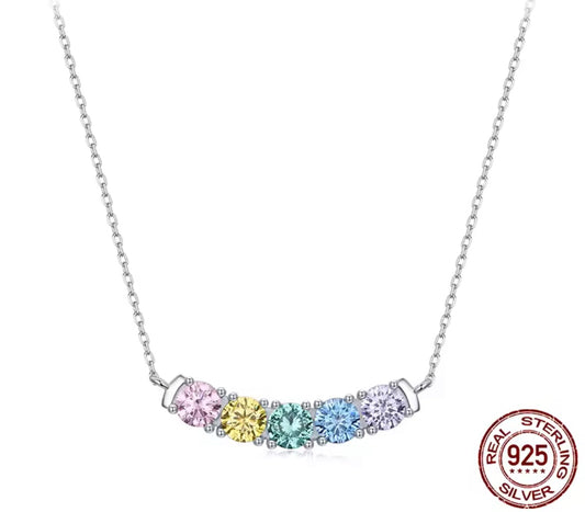 925 Sterling silver Rainbow Curved Bar necklace