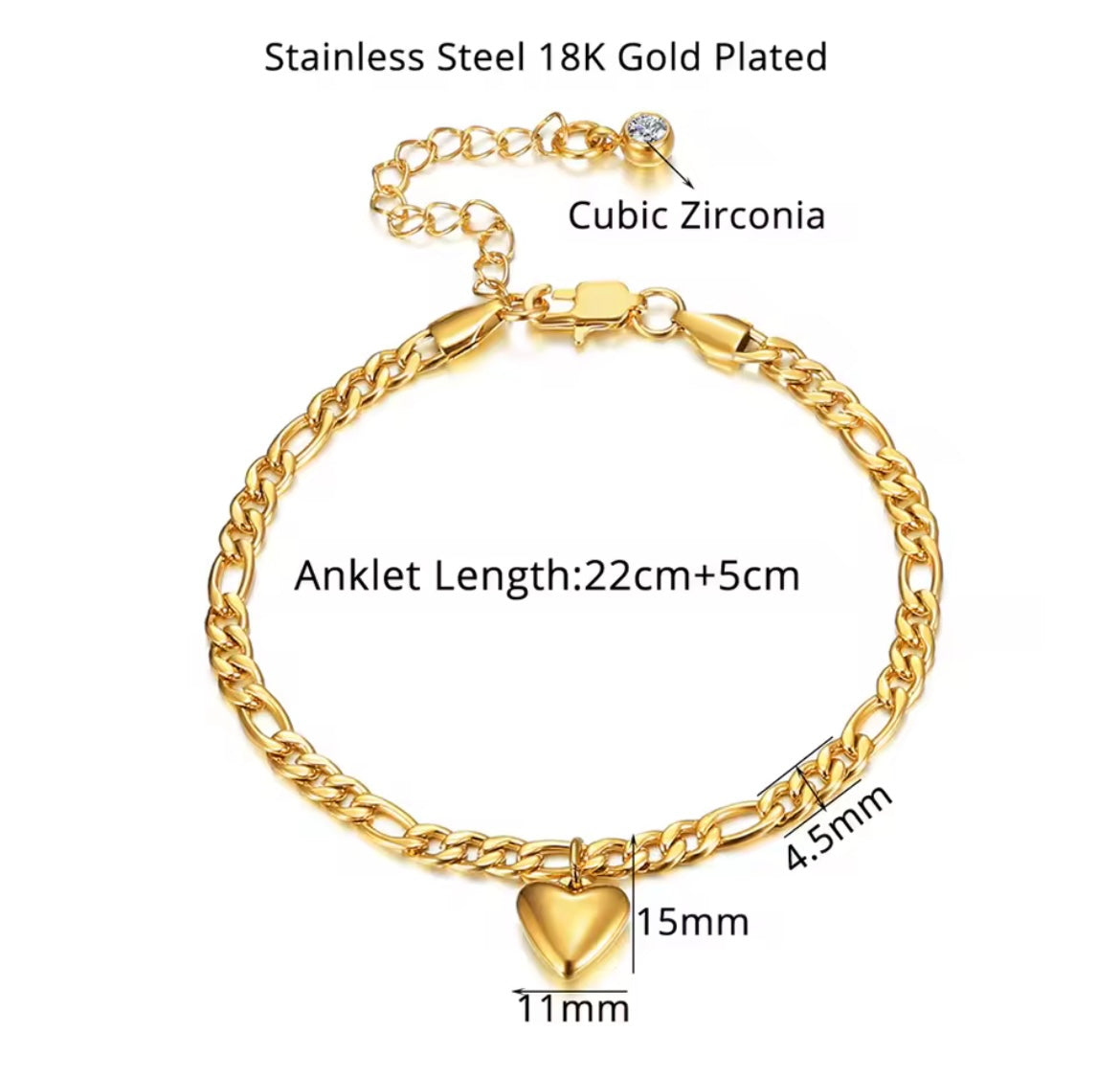 Stainless Steel Heart Anklet