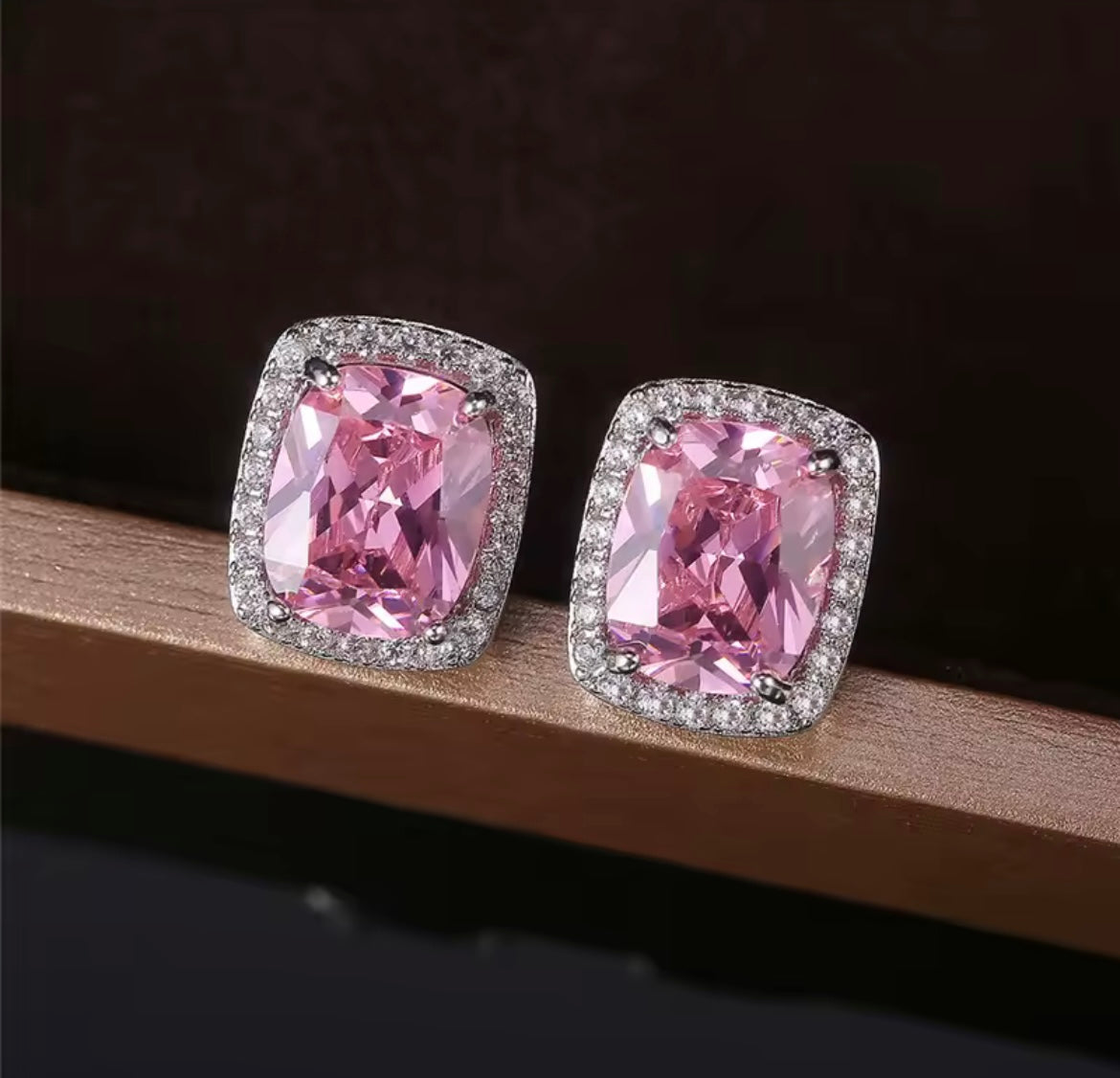925 Sterling Silver pink Zircon earrings
