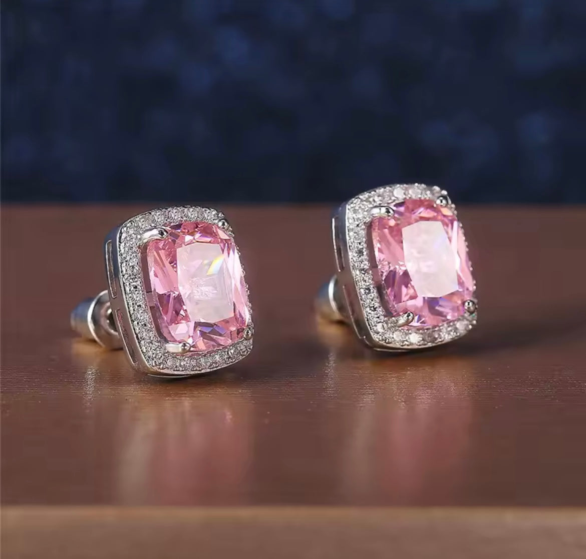 925 Sterling Silver pink Zircon earrings