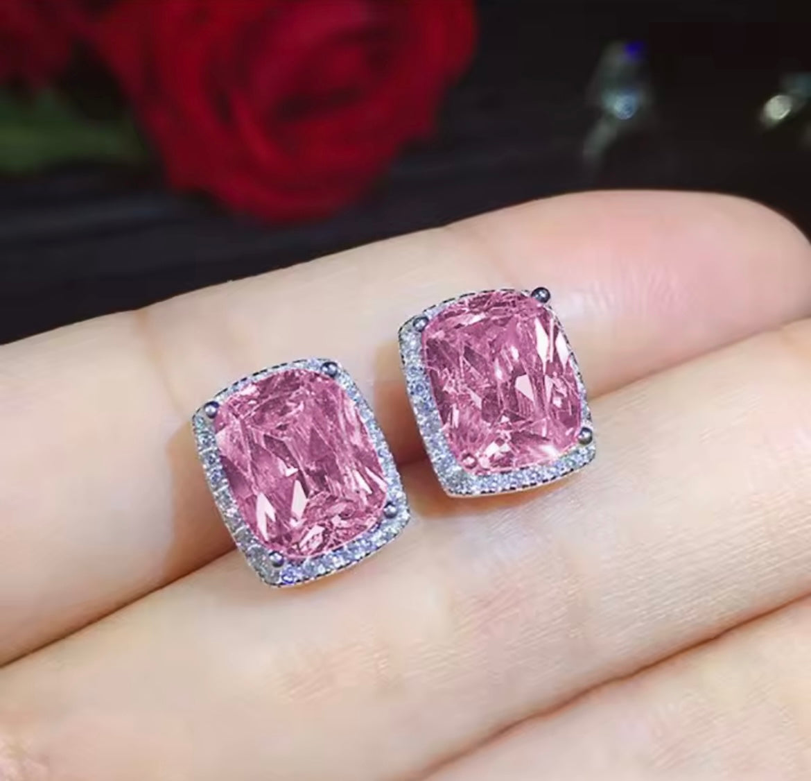 925 Sterling Silver pink Zircon earrings