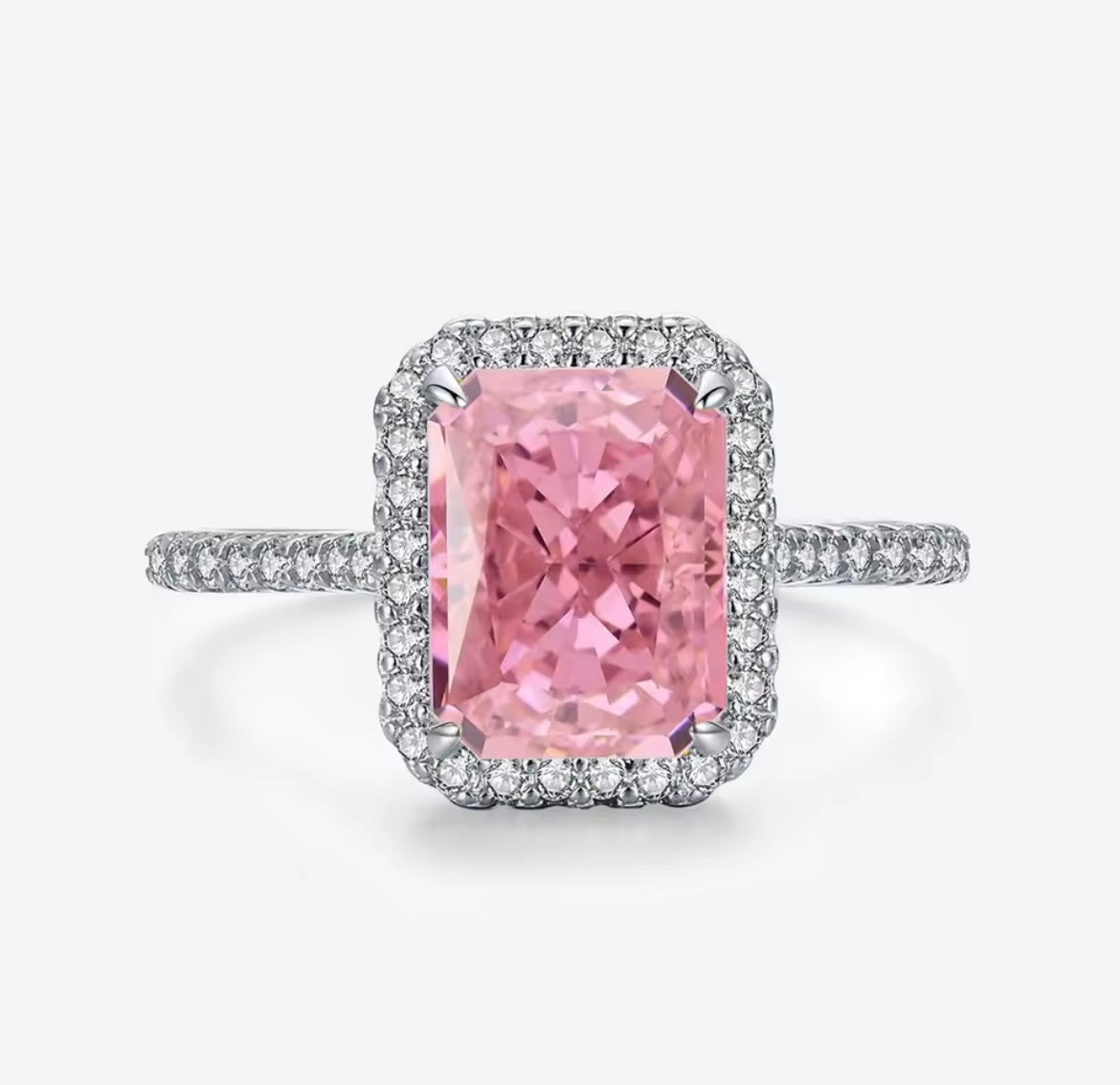 925 Sterling silver pink Square Zircon Ring