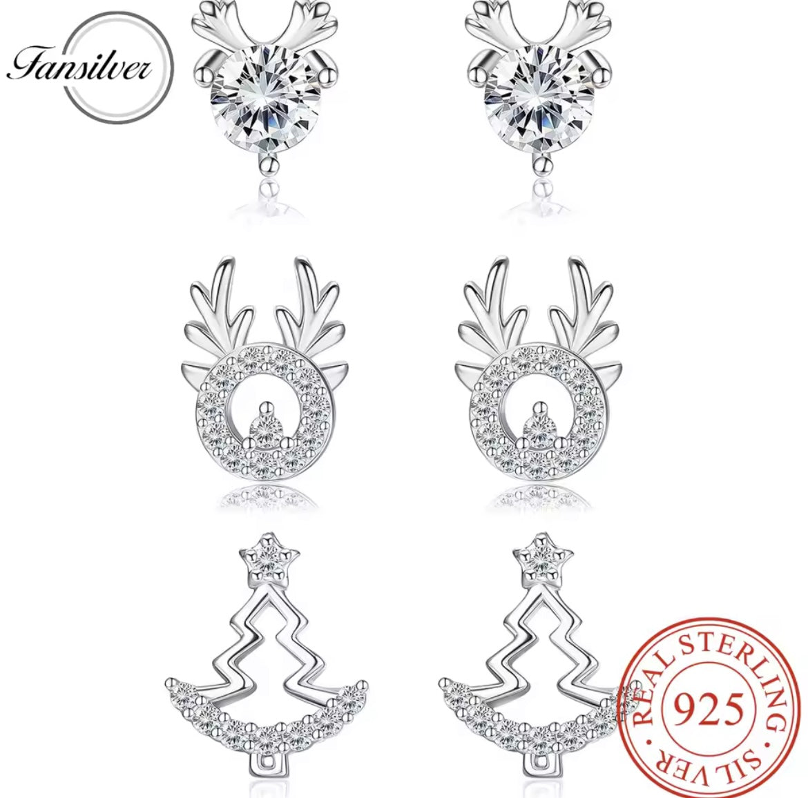925 Sterling Silver Christmas Stud Earring Set