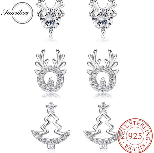 925 Sterling Silver Christmas Stud Earring Set