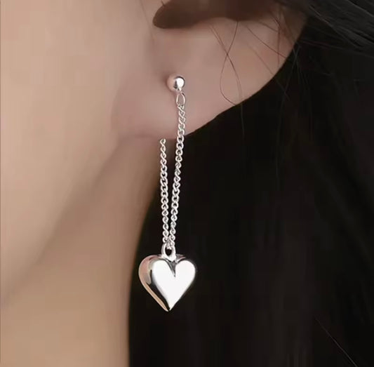 925 Sterling Silver Heart Chain Earring