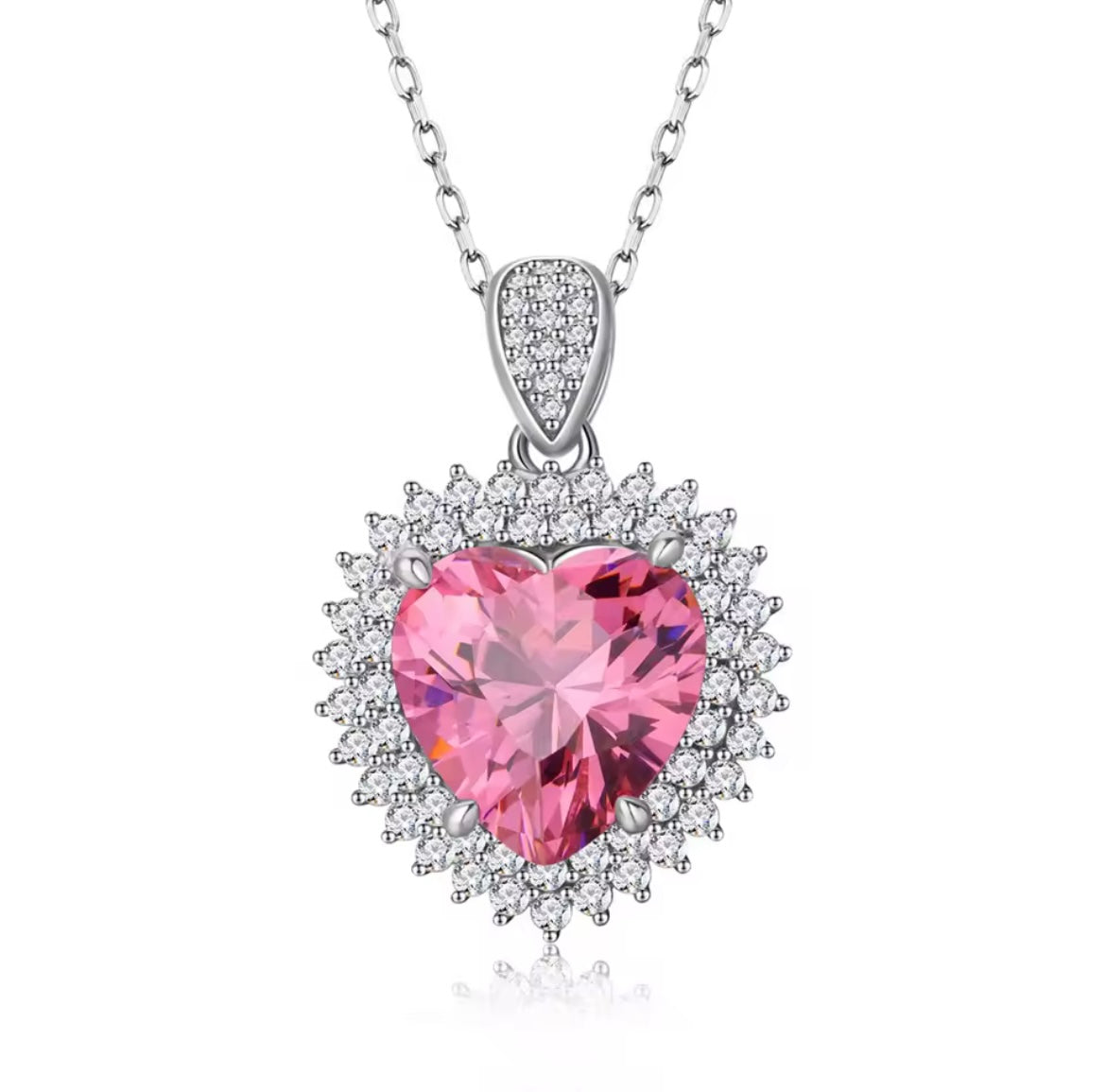 925 Sterling Sliver Pink Heart  Pendant Necklace