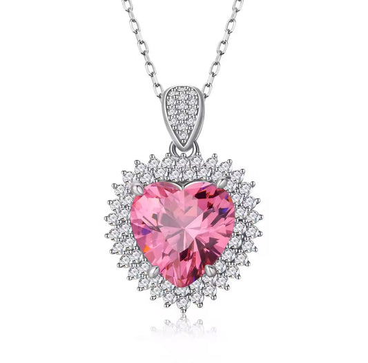 925 Sterling Sliver Pink Heart  Pendant Necklace