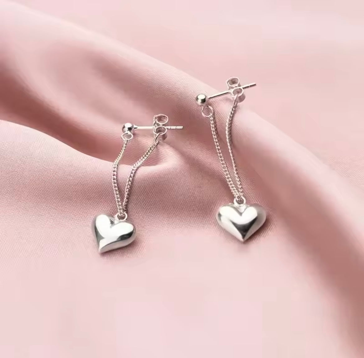925 Sterling Silver Heart Chain Earring