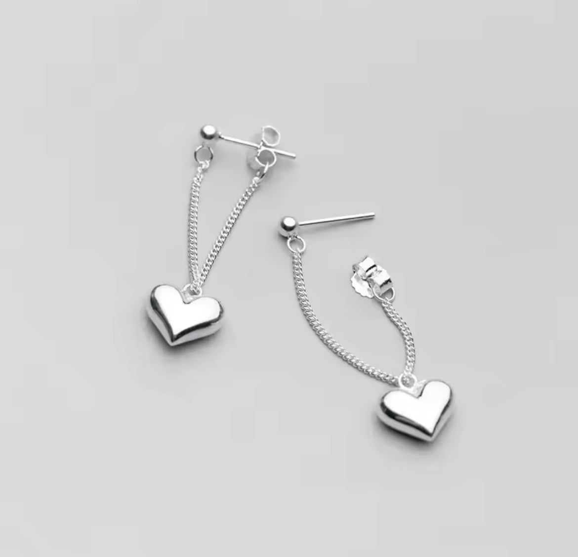 925 Sterling Silver Heart Chain Earring