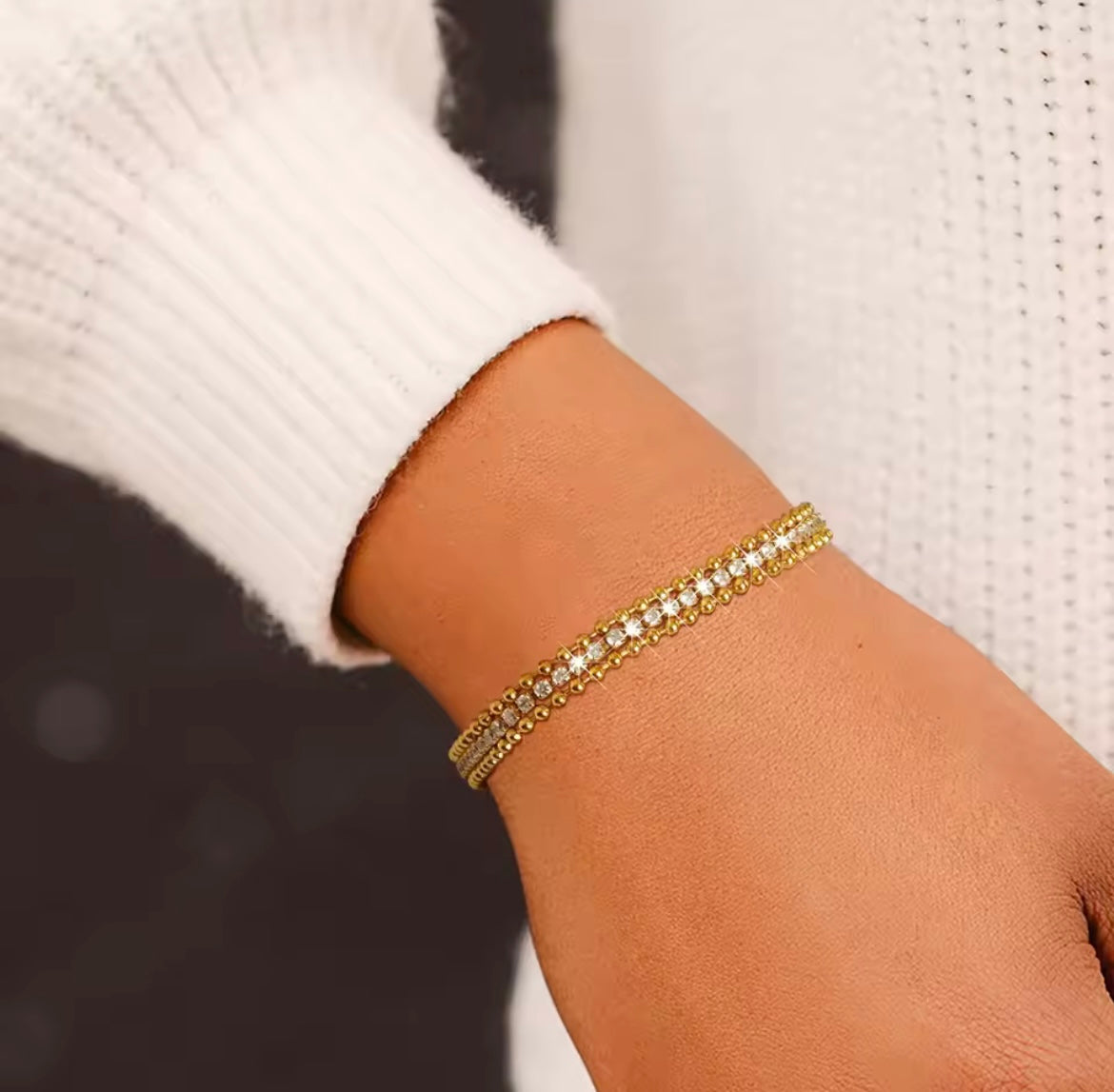 Stainless Steel  Three Layers Bead Chain Bracelets Bli