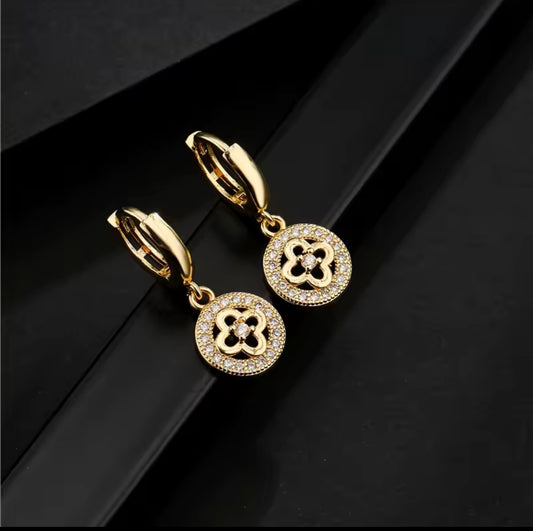 Gold Luxury Cubic Zirconia Flower Dangle Earring