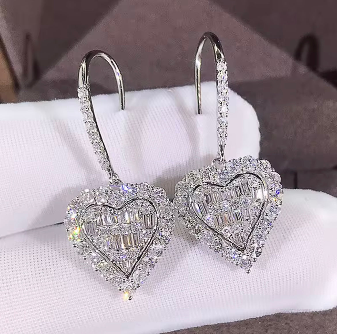 925 Sterling Silver heart drop earrings