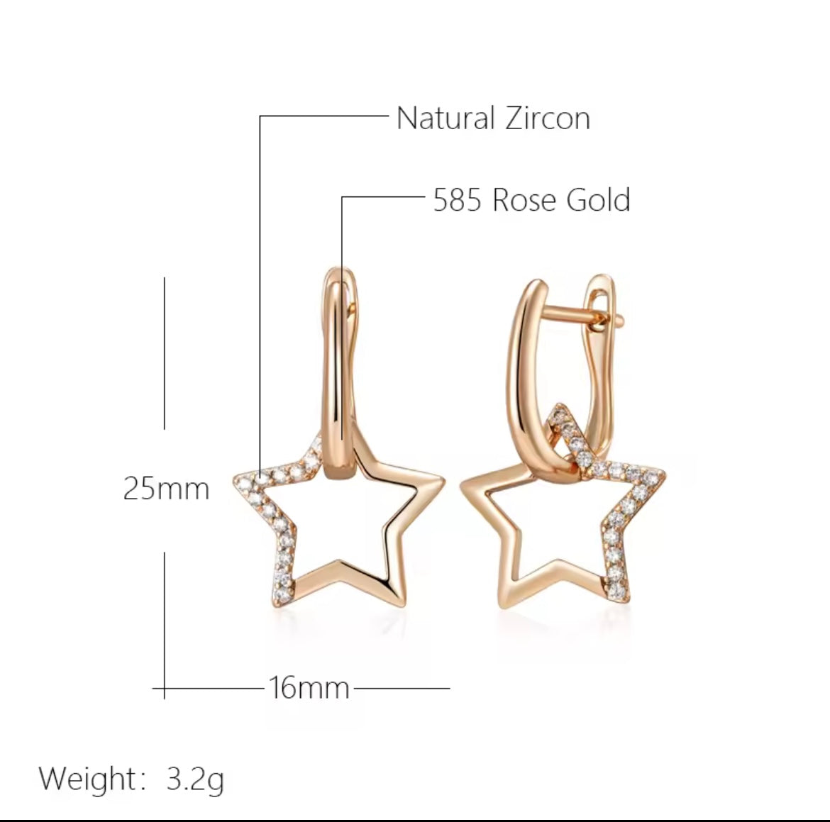 Rose Gold  Star Dangle Earrings