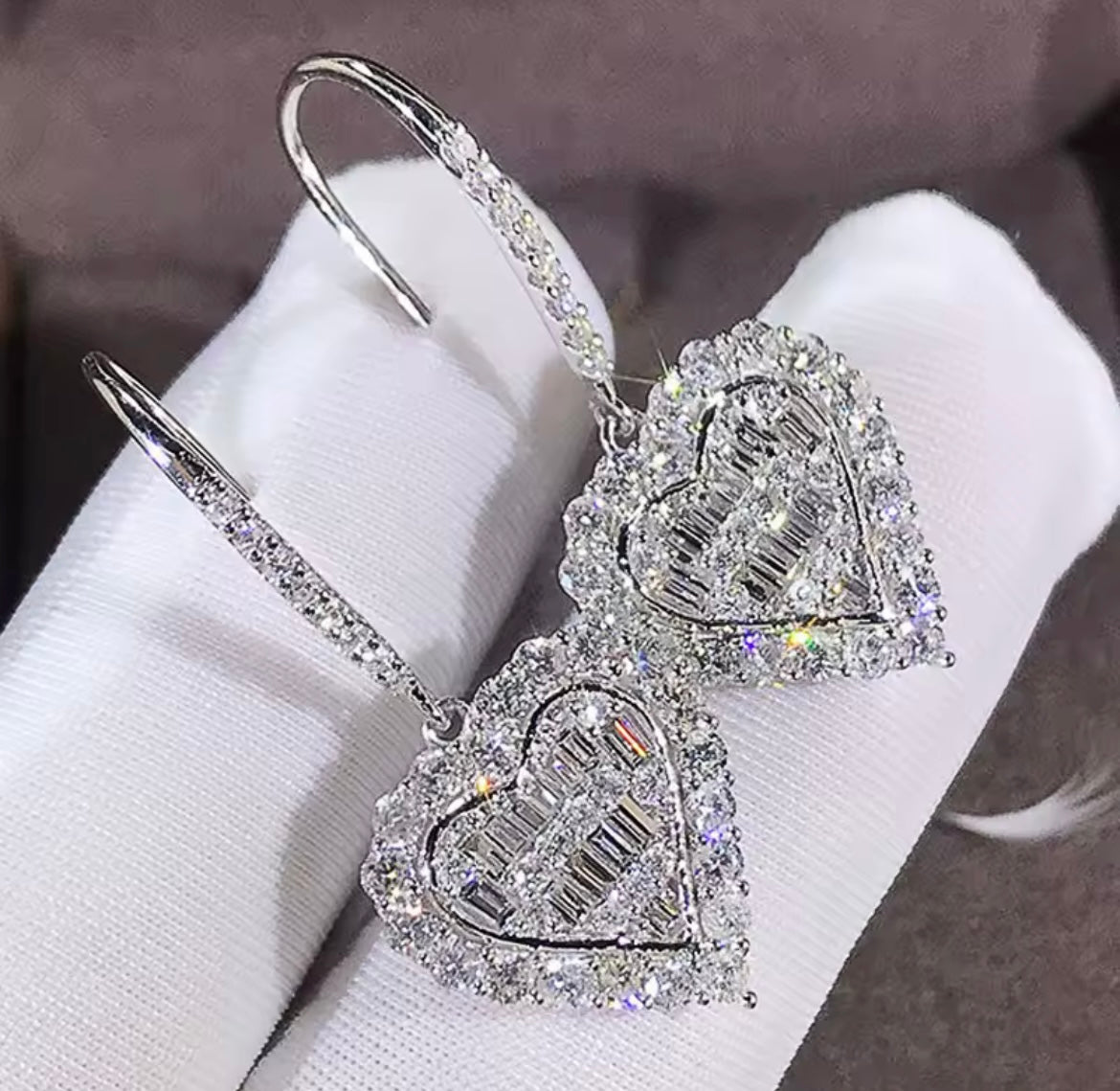 925 Sterling Silver heart drop earrings