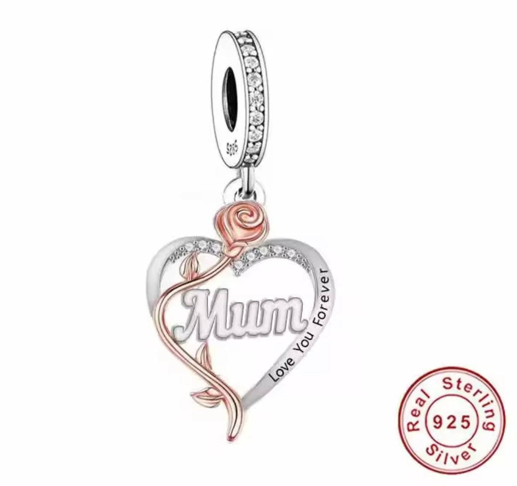 925 Sterling Silver mum Rose Flower – Love You Forever Charm