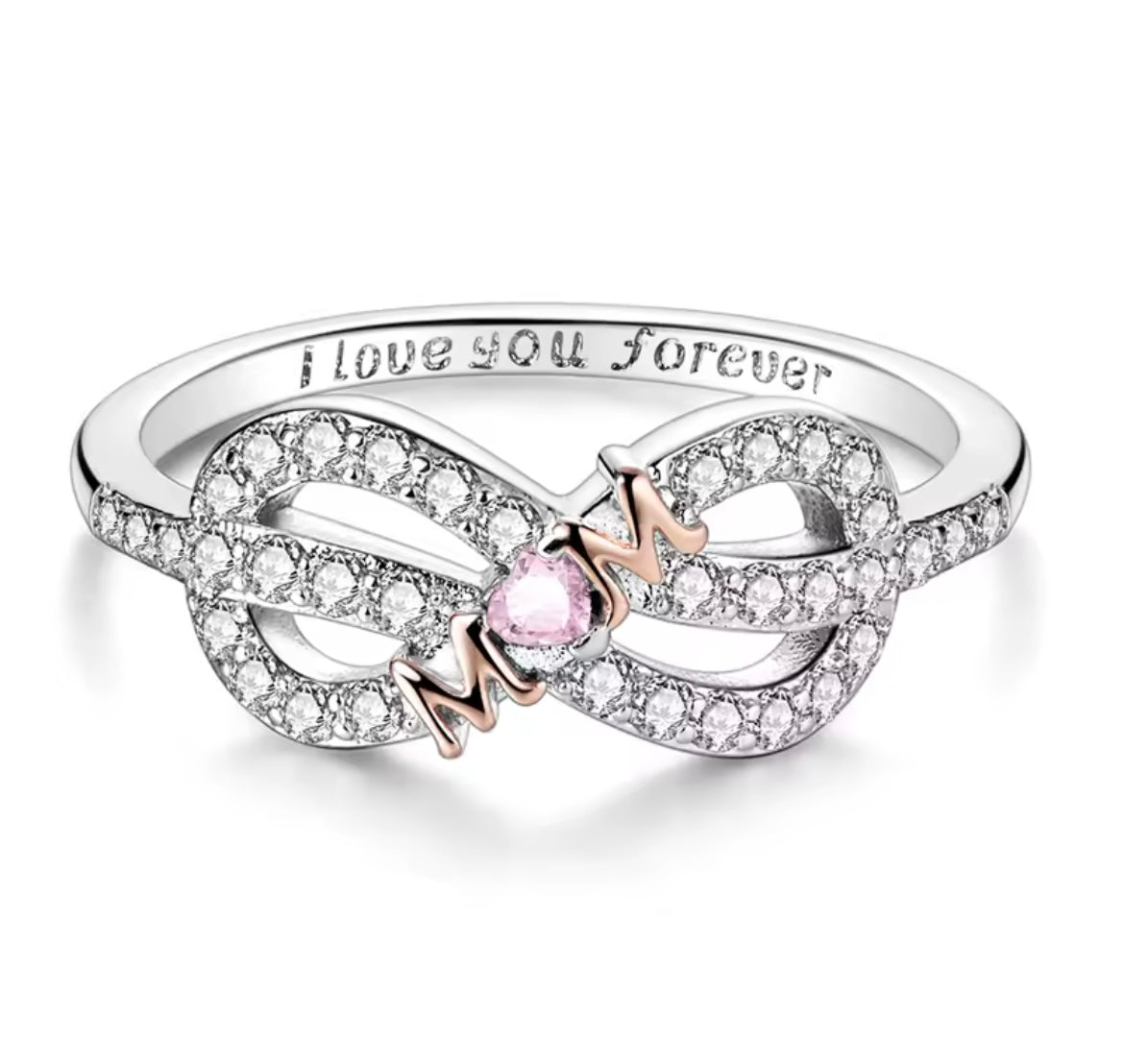 925 Sterling Silver infinity forever love mom ring