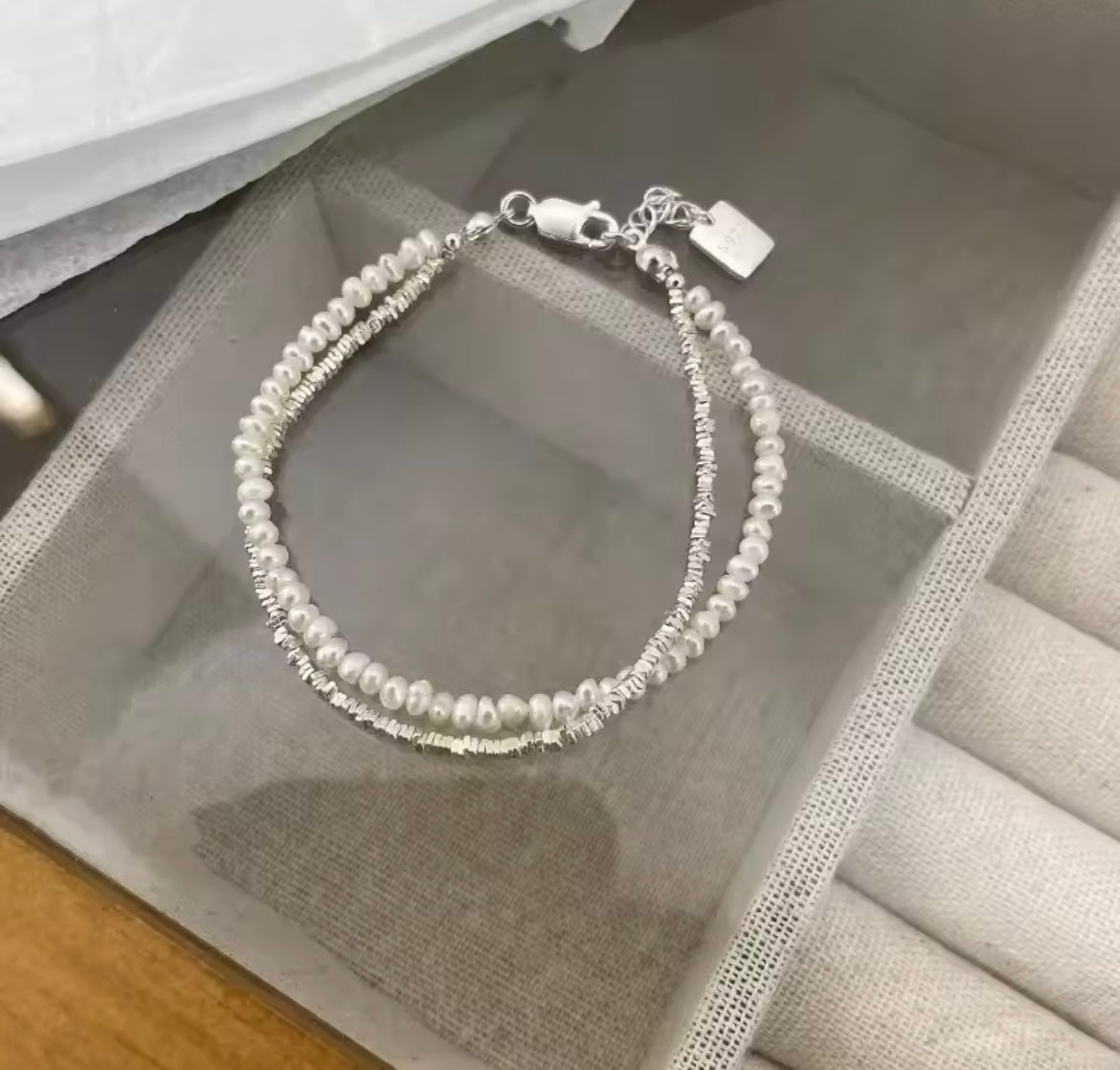 925 Sterling silver Pearl Bead Double Layer bracelet