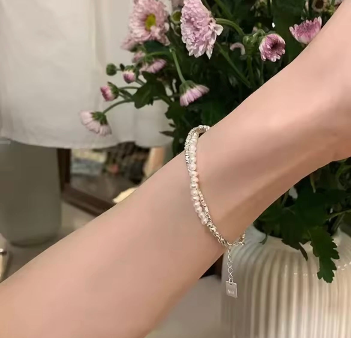 925 Sterling silver Pearl Bead Double Layer bracelet