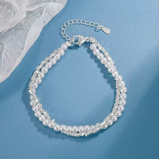 925 Sterling silver Pearl Bead Double Layer bracelet