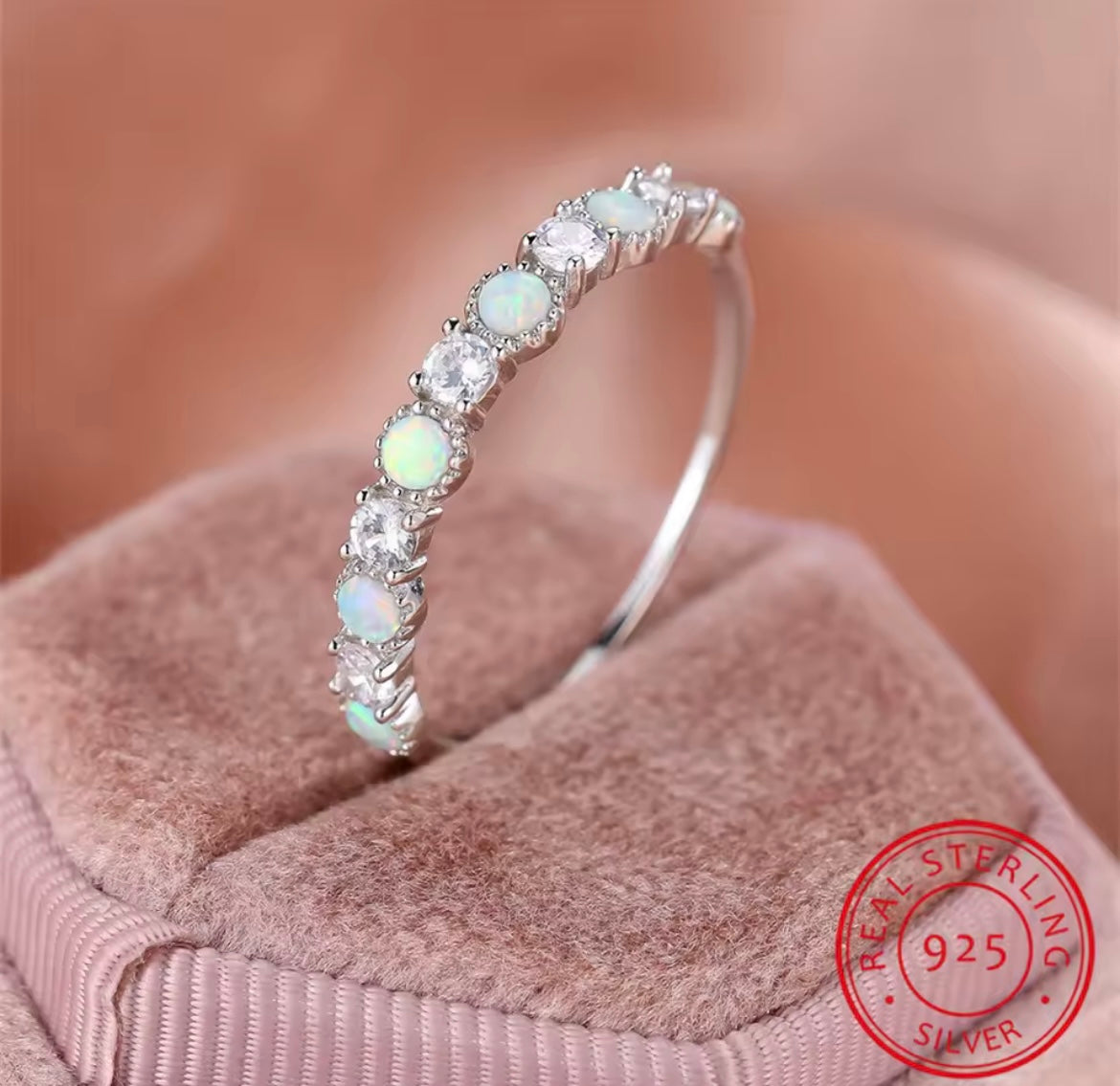 925 Sterling silver round opal ring