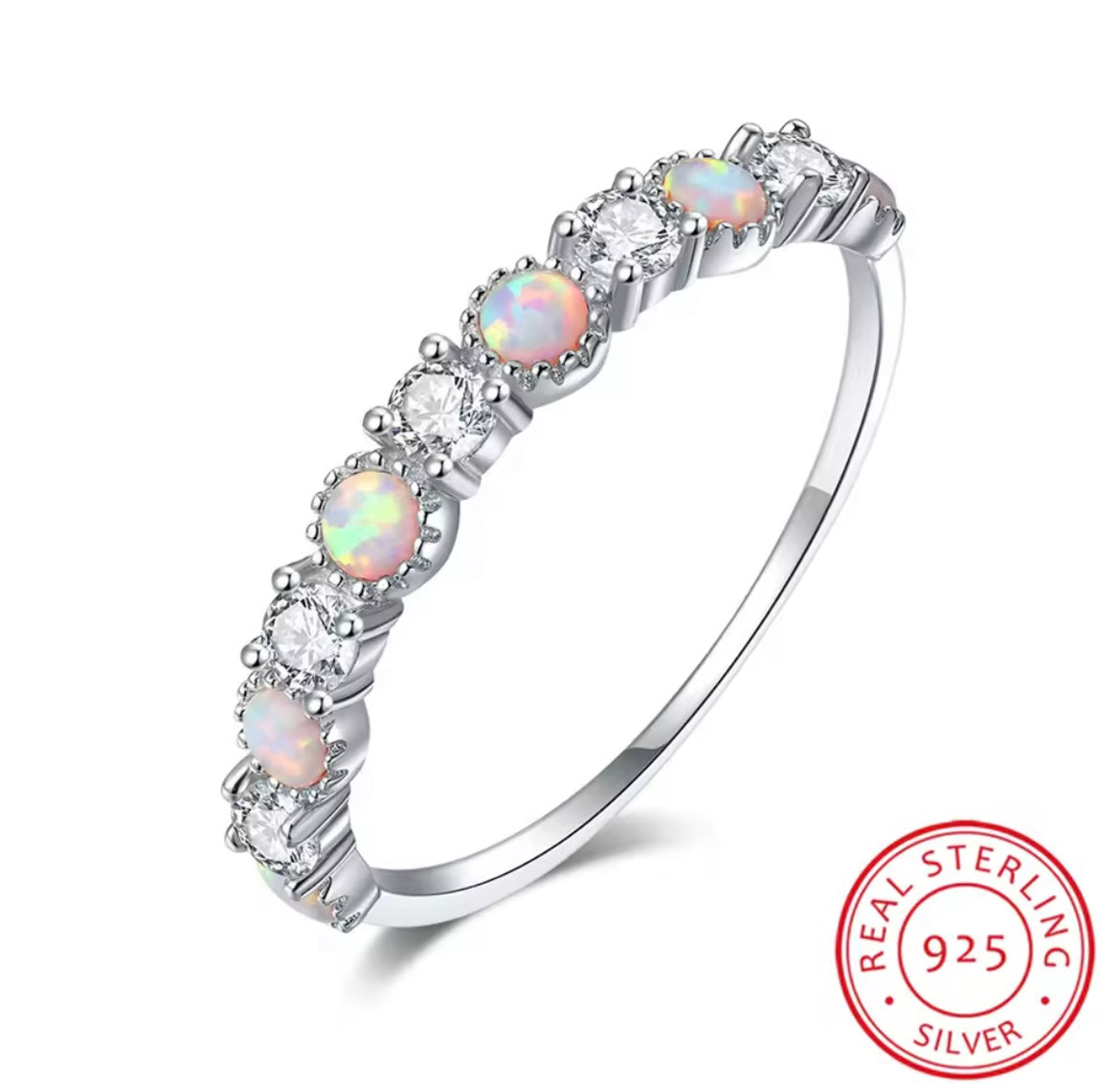 925 Sterling silver round opal ring