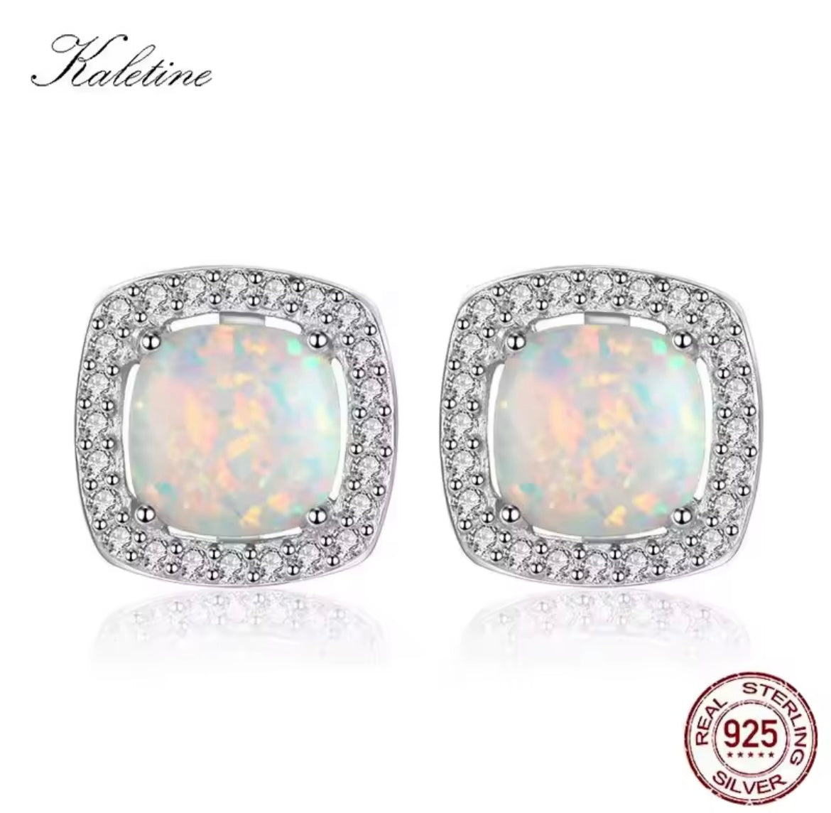 925 Sterling Silver square opal stud earrings