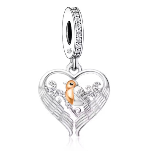 925 Sterling Silver robin angel wing charm
