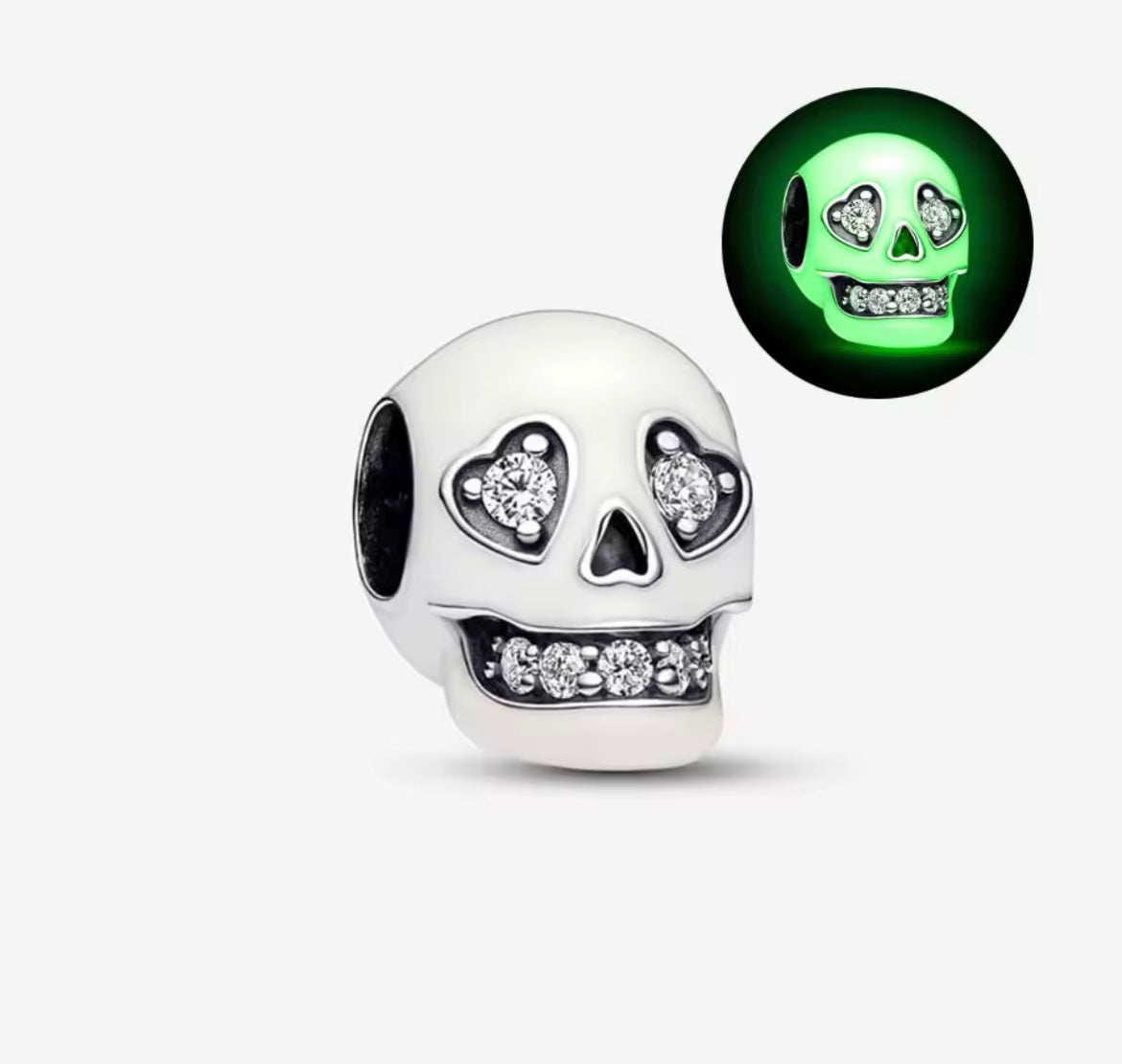 925 Sterling silver glow on the dark skull charm