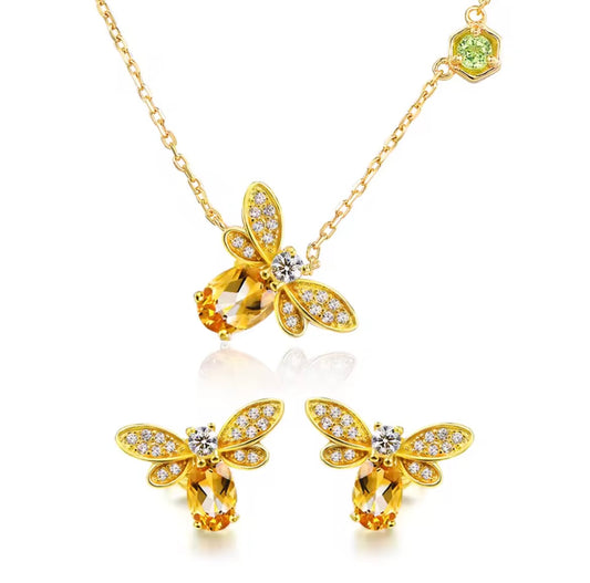 925 Sterling silver bee necklace earring set