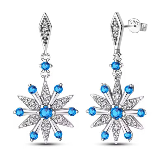 925 Sterling silver blue snow flake earrings