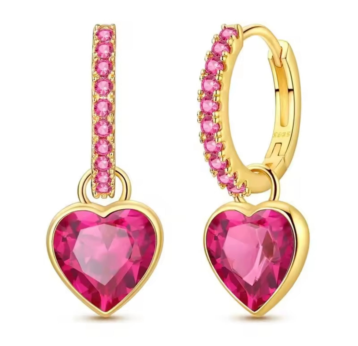 925 Sterling silver pink heart  earrings