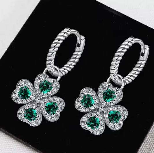 925 Silver Elegant Sparkling Four-Clover Earrings