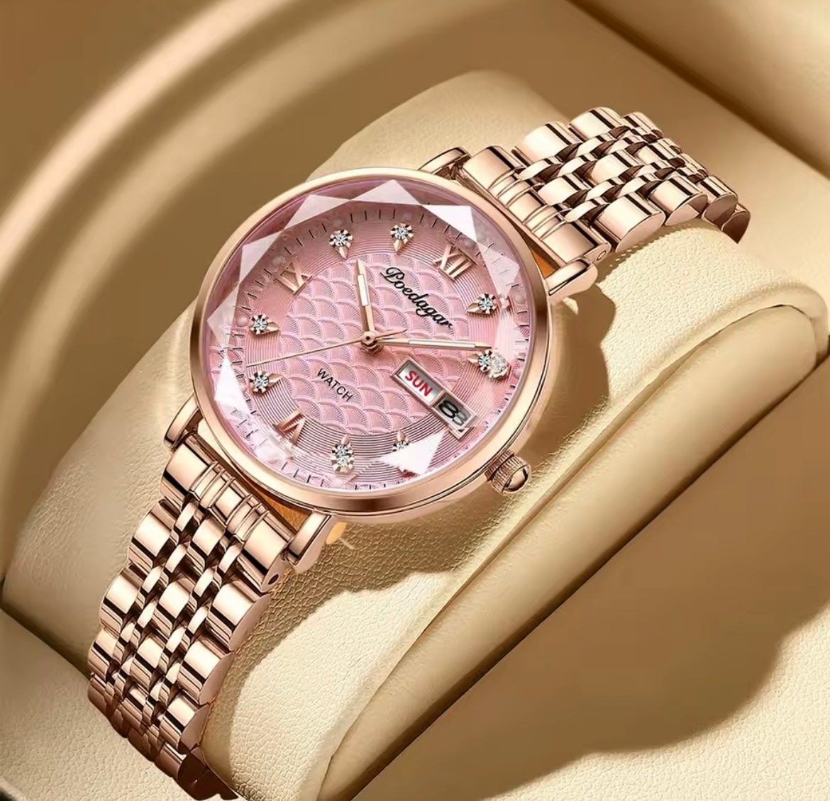 Rose Gold Women’s Quartz Watch – Diamond Dial Edition