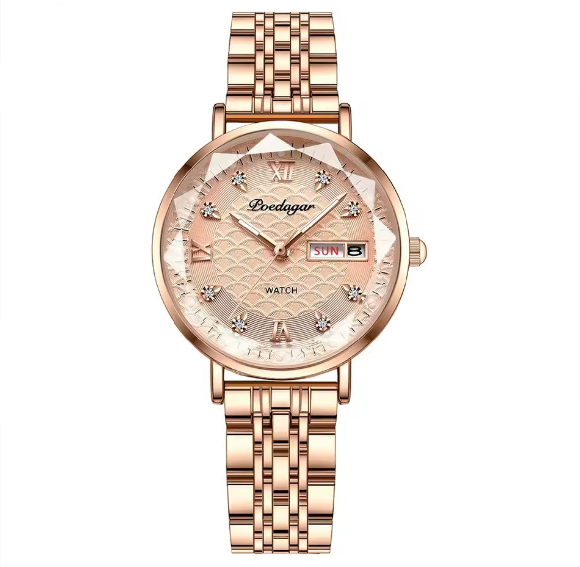 Rose Gold Women’s Quartz Watch – Diamond Dial Edition