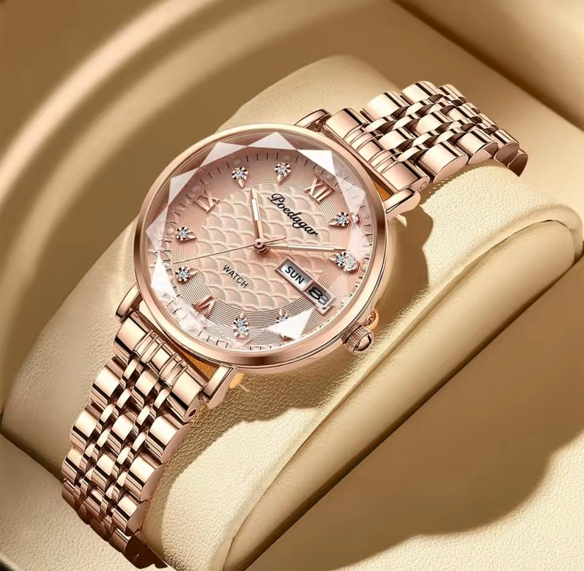 Rose Gold Women’s Quartz Watch – Diamond Dial Edition