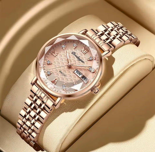 Rose Gold Women’s Quartz Watch – Diamond Dial Edition