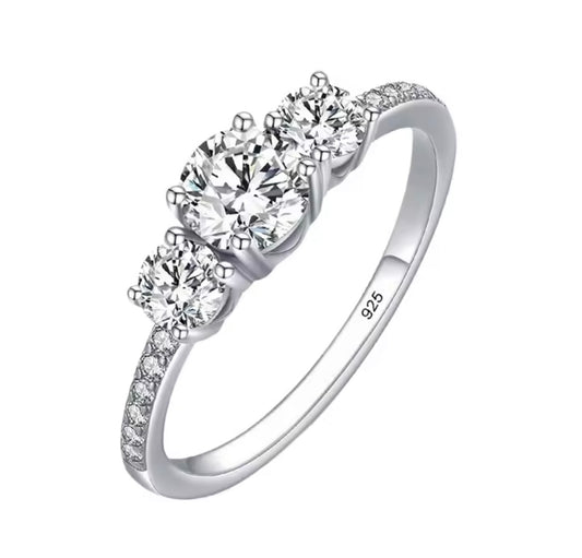 925 Sterling silver Classic zircon Round Ring