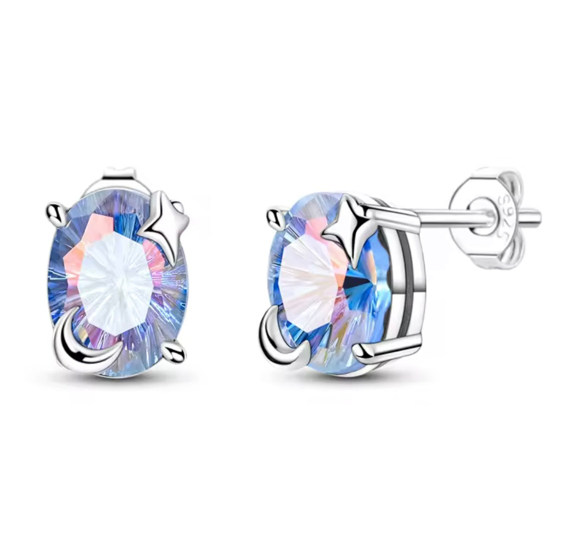 925 Sterling silver Shining Star Moon Millennium Stud Earrings