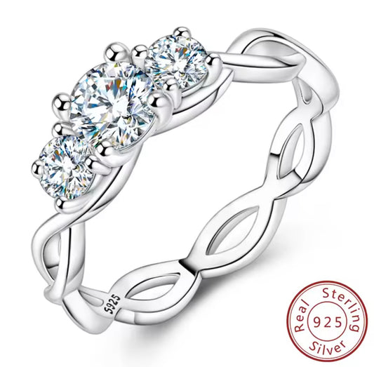 925 Sterling Silver Moissanite twisted ring