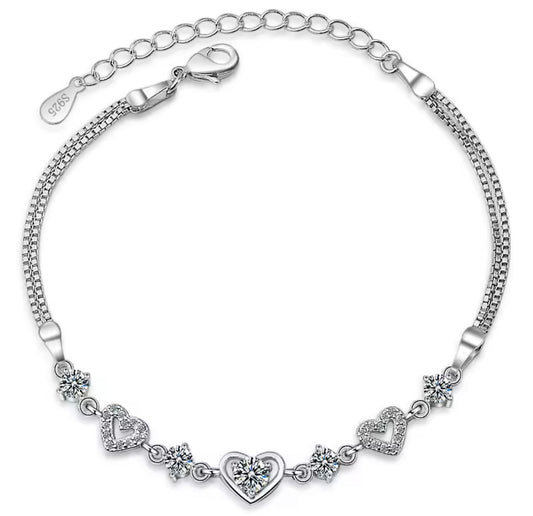 925 Sterling silver Crystal heart bracelet