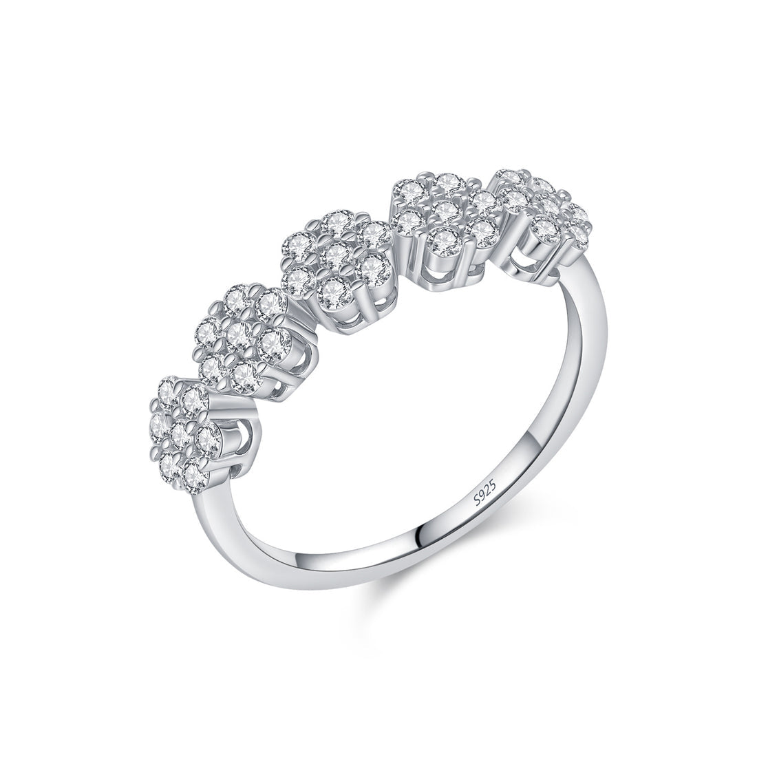 925 Sterling Silver Five‑Row Flower Zircon Ring