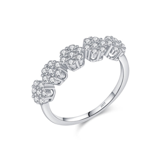 925 Sterling Silver Five‑Row Flower Zircon Ring