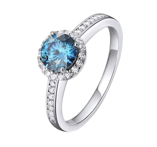 925 Sterling silver blue halo Moissanite ring