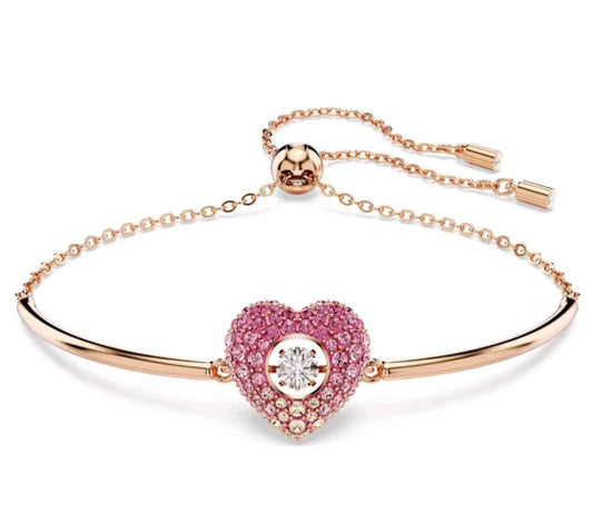 Rose Gold Pink Pavé Heart Crystal Bracelet