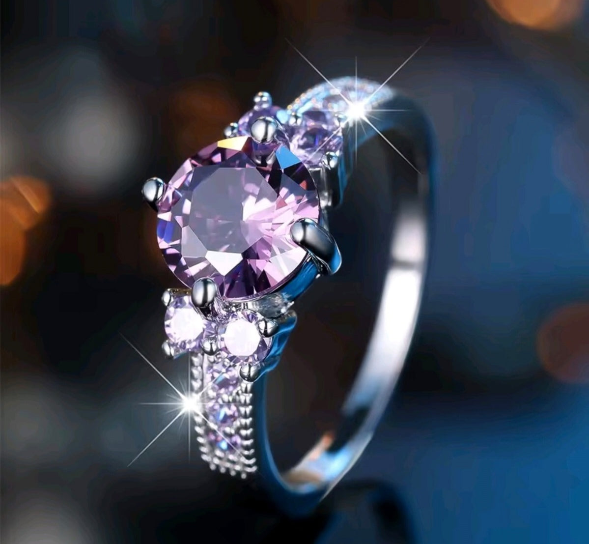 925 sterling silver purple zircon ring