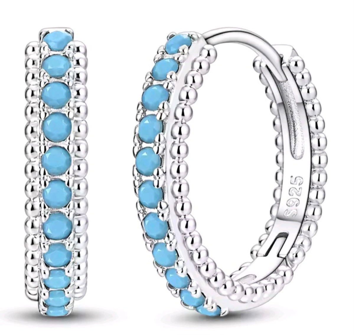 925 sterling silver turquoise hoop earrings
